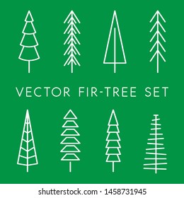 Tree vector icon set. Pine line, linear, outline logo. Isolated nature icons. Simple flat vector illustration for christmass decoration.