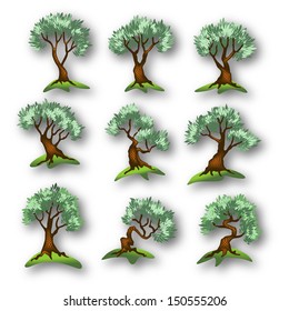 Tree vector icons. Asian bonsai illustration