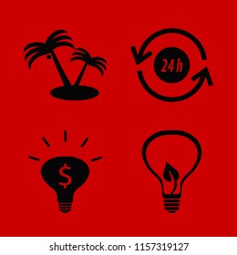 Tree vector icons set. with recycle hours, money ideas, palm trees and bulb leaf in set