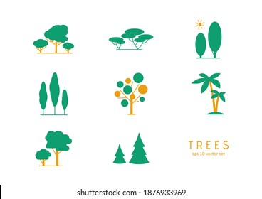 Tree - vector icons set. Symbol for web, infographics, print design and mobile UX UI kit. Vector illustration, EPS10.
