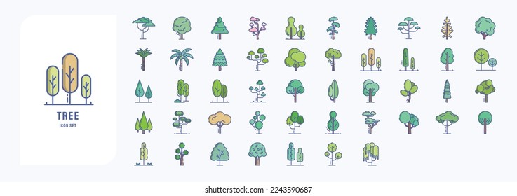 Tree vector icons, wooden trunk and outline branches
