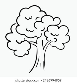 Tree vector illustration in black and white sketch hand drawn style