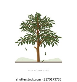 Tree vector illustration with branches and leaves on white background