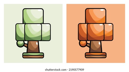 Vector de árbol. Ilustración de árbol. Árbol estilo caricatura. Ilustración vectorial de diseño plano. Juego de árboles. Árboles de otoño, árboles de primavera