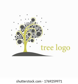  Tree vector illustration with circles on isolated white background. Decorative template can be used in unique design, logos, prints, posters.
