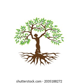 tree vector illustration, with tree concept with yoga symbol