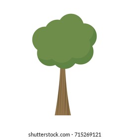 Tree vector illustration. Tree with green crown, treetop and brown trunk. Graphic print or icon, isolated on white background.