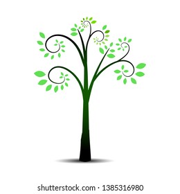 Tree vector illustration with green leaves, and shadow for template design, element, decoration, logo inspiration isolated on white background - vector illustration