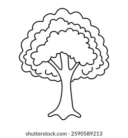 Tree vector illustration. Hand-drawn doodle style tree with branches and leaves. Nature element. Black outline isolated on white background.