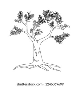 Tree vector illustration. Tree and leafs illustration Outline style. Tree with roots and leafs vector illustration