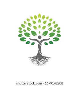 tree vector illustration logo design template. Abstract vibrant tree logo design, together people.