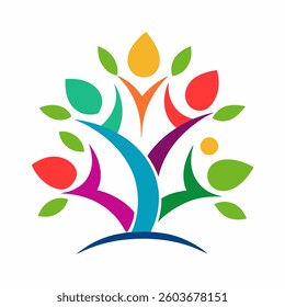 tree vector illustration logo design template, people type tree logo, people shape tree logo