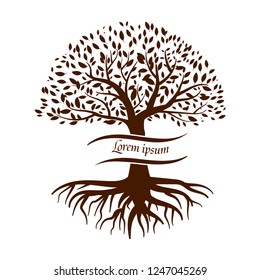 Tree Vector Illustration. Illustration tree logo with roots and leafs