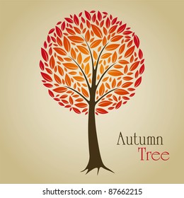 Tree vector illustration with red leafs. Nature symbol graphic design.