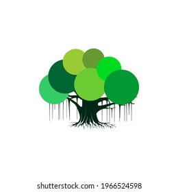 tree vector illustration. roots of banyan tree.