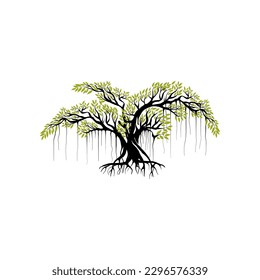 tree vector illustration. roots of banyan tree. mangrove plant svg