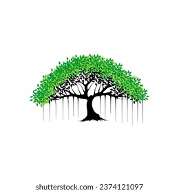 ilustración vectorial de árbol. raíces de banyan tree. planta de manglar