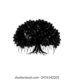 Ilustración vectorial de árbol. raíces de árbol de banyan. planta de manglar