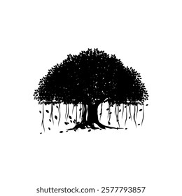 tree vector illustration. roots of banyan tree. mangrove plant