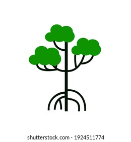 ilustración vectorial de árbol. raíces de manglar.