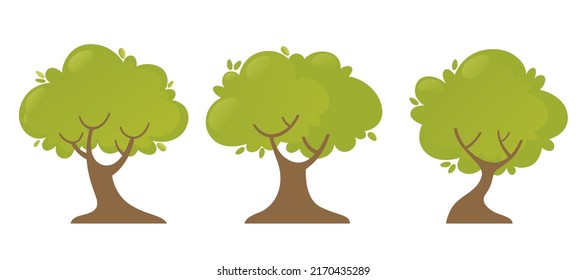 Tree vector illustration set. Set of abstract stylized trees. Flat trees set. Collection of trees illustrations.