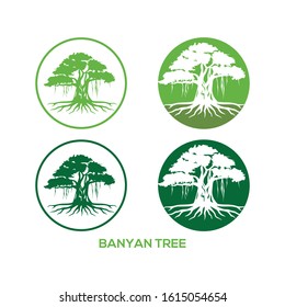 Tree vector illustrations, roots, mangrove tree VECTOR isolated.  banyan logo concept for your business