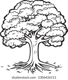 Árbol: estilo de dibujos animados de líneas vectoriales para colorear