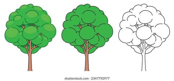 Tree Vector line and color, Cartoon style