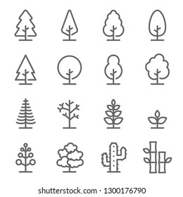 Tree Vector Line Icon Set. Contains such Icons as Wood, Plant, Pine, Cactus, Bamboo and more. Expanded Stroke