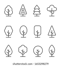 Tree Vector Line Icon Set. Expanded Stroke.