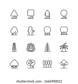 Tree Vector Line Icon Set. Naturally beautiful symbol, wooden trunk and outline branches for map. Contains such Icons as Wood, Plant, Pine, Cactus, Bamboo and more. Expanded Stroke