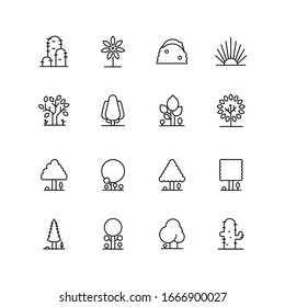 Tree Vector Line Icon Set. Naturally beautiful symbol, wooden trunk and outline branches for map. Contains such Icons as Wood, Plant, Pine, Cactus, Bamboo and more. Expanded Stroke