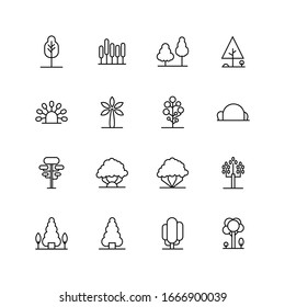 Tree Vector Line Icon Set. Naturally beautiful symbol, wooden trunk and outline branches for map. Contains such Icons as Wood, Plant, Pine, Cactus, Bamboo and more. Expanded Stroke