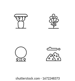 Tree Vector Line Icon Set. Naturally beautiful symbol, wooden trunk and outline branches for map. Tree vector outline art illustration isolated on white background. Expanded Stroke