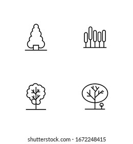 Tree Vector Line Icon Set. Naturally beautiful symbol, wooden trunk and outline branches for map. Tree vector outline art illustration isolated on white background. Expanded Stroke