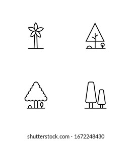 Tree Vector Line Icon Set. Naturally beautiful symbol, wooden trunk and outline branches for map. Tree vector outline art illustration isolated on white background. Expanded Stroke