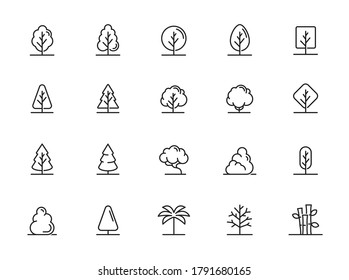 Tree Vector Line Icon Set. Contains such Icons as Wood, Plant, Pine, Cactus, Bamboo and more. 