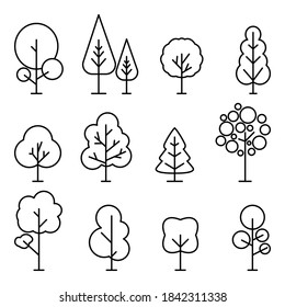 Tree vector Line icon set. vector outline art illustration isolated on white background.