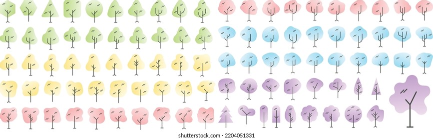 Baumvektorliniensymbol-Set. Kollektion von Kreativwald-Symbolen