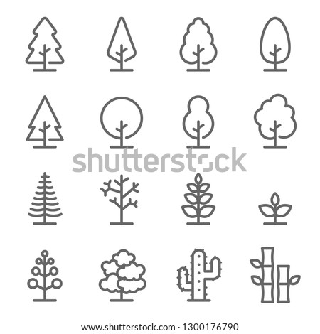 Tree Vector Line Icon Set. Contains such Icons as Wood, Plant, Pine, Cactus, Bamboo and more. Expanded Stroke