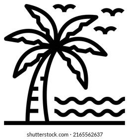 Icono de línea del vector de árbol, madera, coco