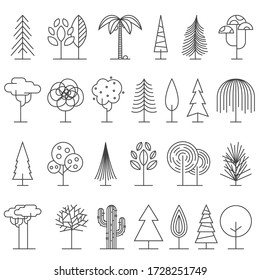 tree vector line icons, minimal pictogram design, editable stroke for any resolution