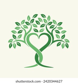 logotipo vectorial de árbol. icono de árbol con forma de corazón, desarrollo infantil o diseño educativo