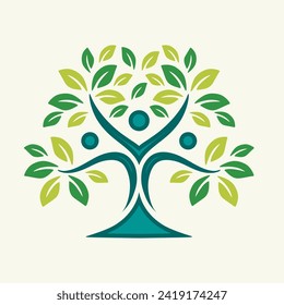tree vector logo, tree man icon abstract educational or child development design