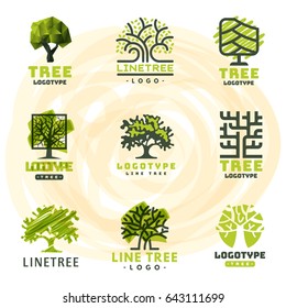 Tree vector logotype silhouette oak treetops illustration isolated  green forest badge  logo branch collection.