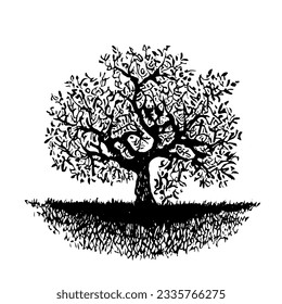 Arte de línea de dibujo de mano mínima para el vector de árbol 