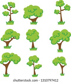 tree vector nature set garden summer