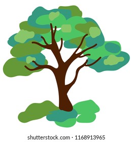 Tree vector one single standing green oak