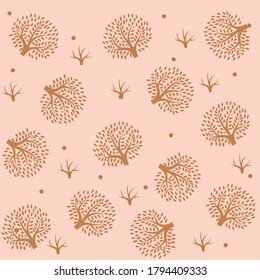 Tree Vector Pattern Design on Pink background. Great for retro fabric, wallpaper, scrap booking project.