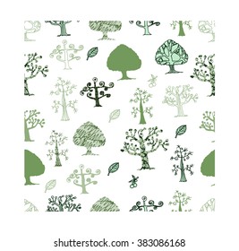 Tree. Vector seamless hand drawing background. Collection of design elements.
